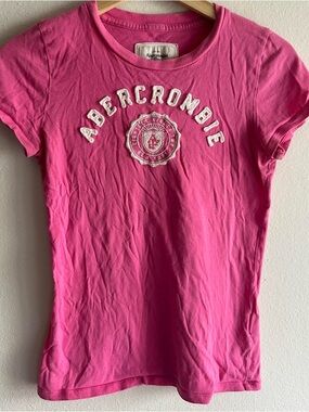 Abercrombie & Fitch Hot Pink Embroidered Logo Tee